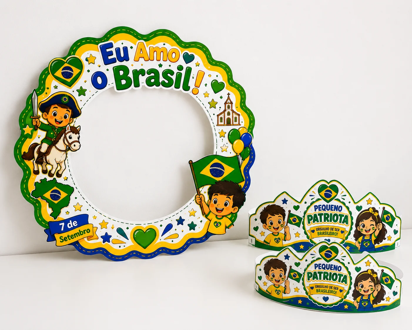 INDEPENDÊNCIA DO BRASIL: MOLDURA / BAMBOLÊ PARA FOTO + VISEIRA — Datas comemorativas para Todas as séries: Um kit lindo e…