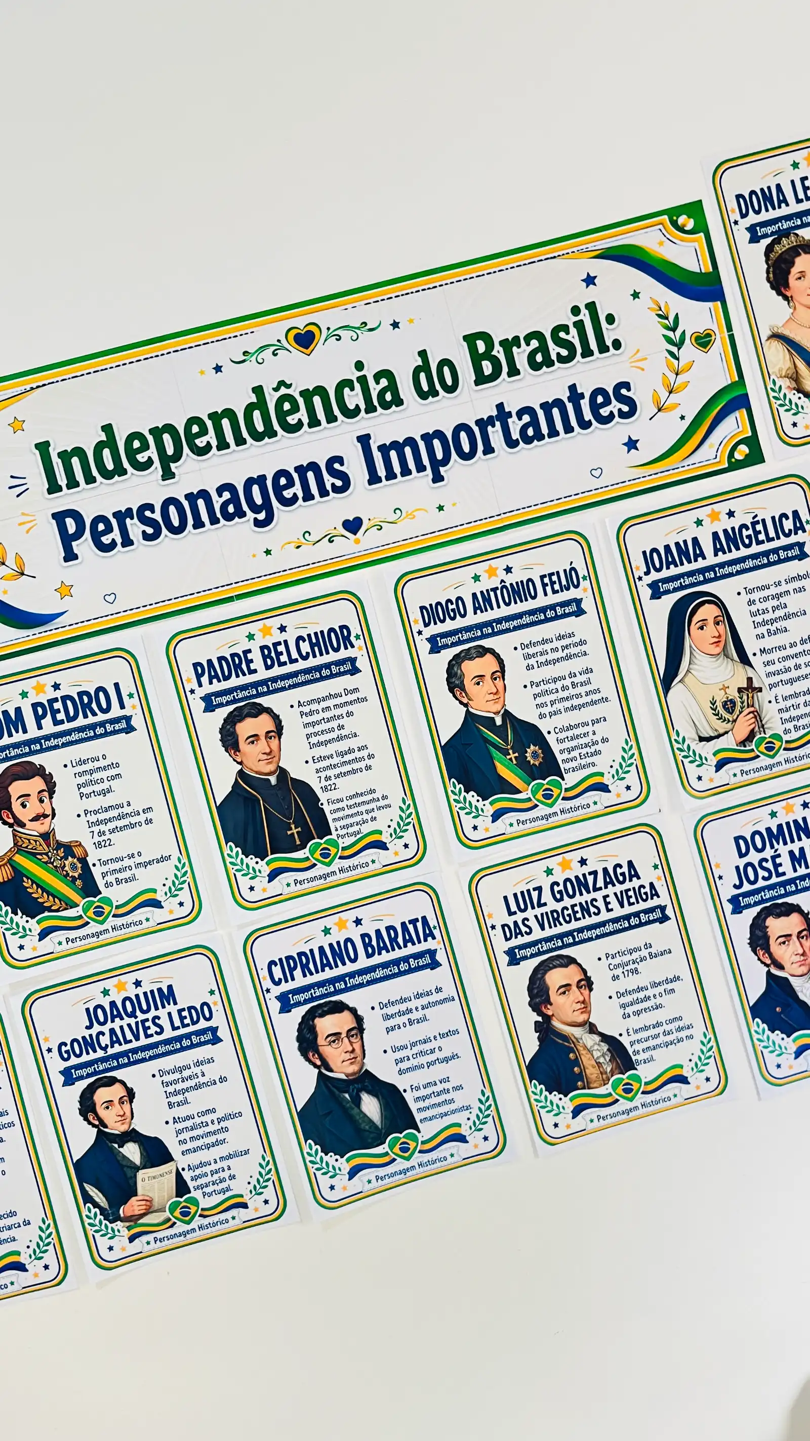 Independência do Brasil – Personagens Históricos + Painel para Imprimir — amostra 4: Material com 14 personagens da…
