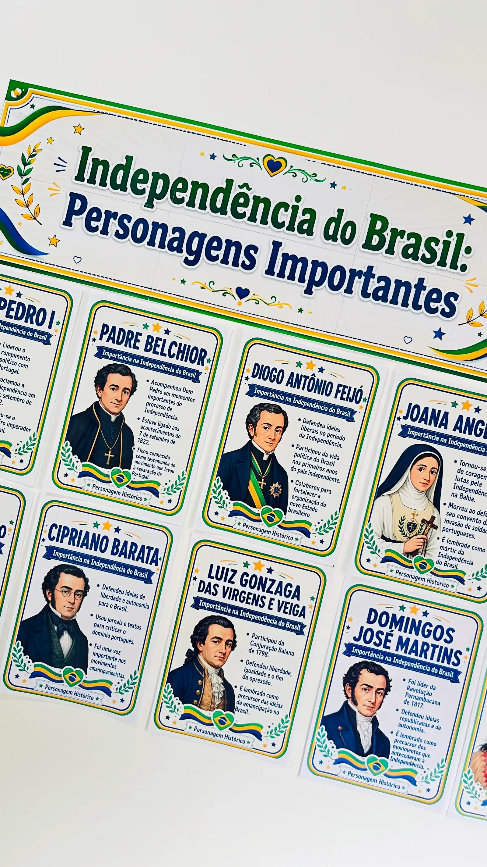 Independência do Brasil – Personagens Históricos + Painel para Imprimir — amostra 5: Material com 14 personagens da…