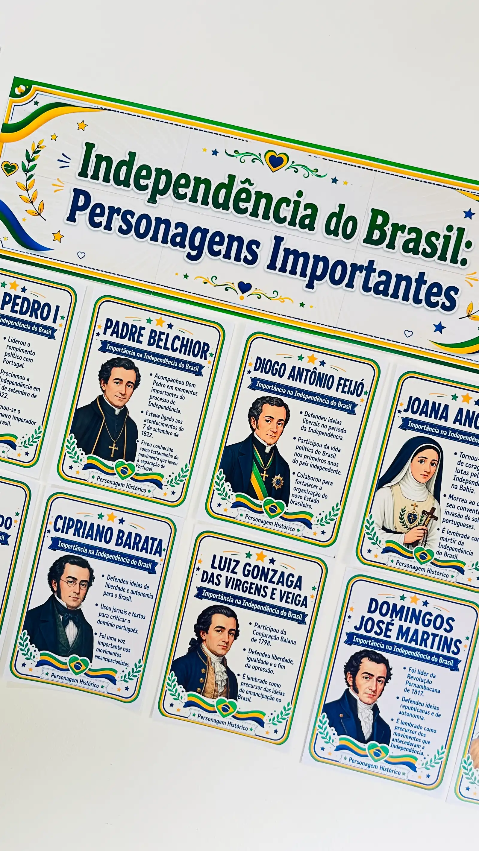 Independência do Brasil – Personagens Históricos + Painel para Imprimir — amostra 6: Material com 14 personagens da…