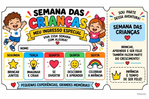 Ingresso da Semana das Crianças | Lembrancinha Interativa — amostra 4: 🎟️ Um ingresso especial para tornar a Semana das…