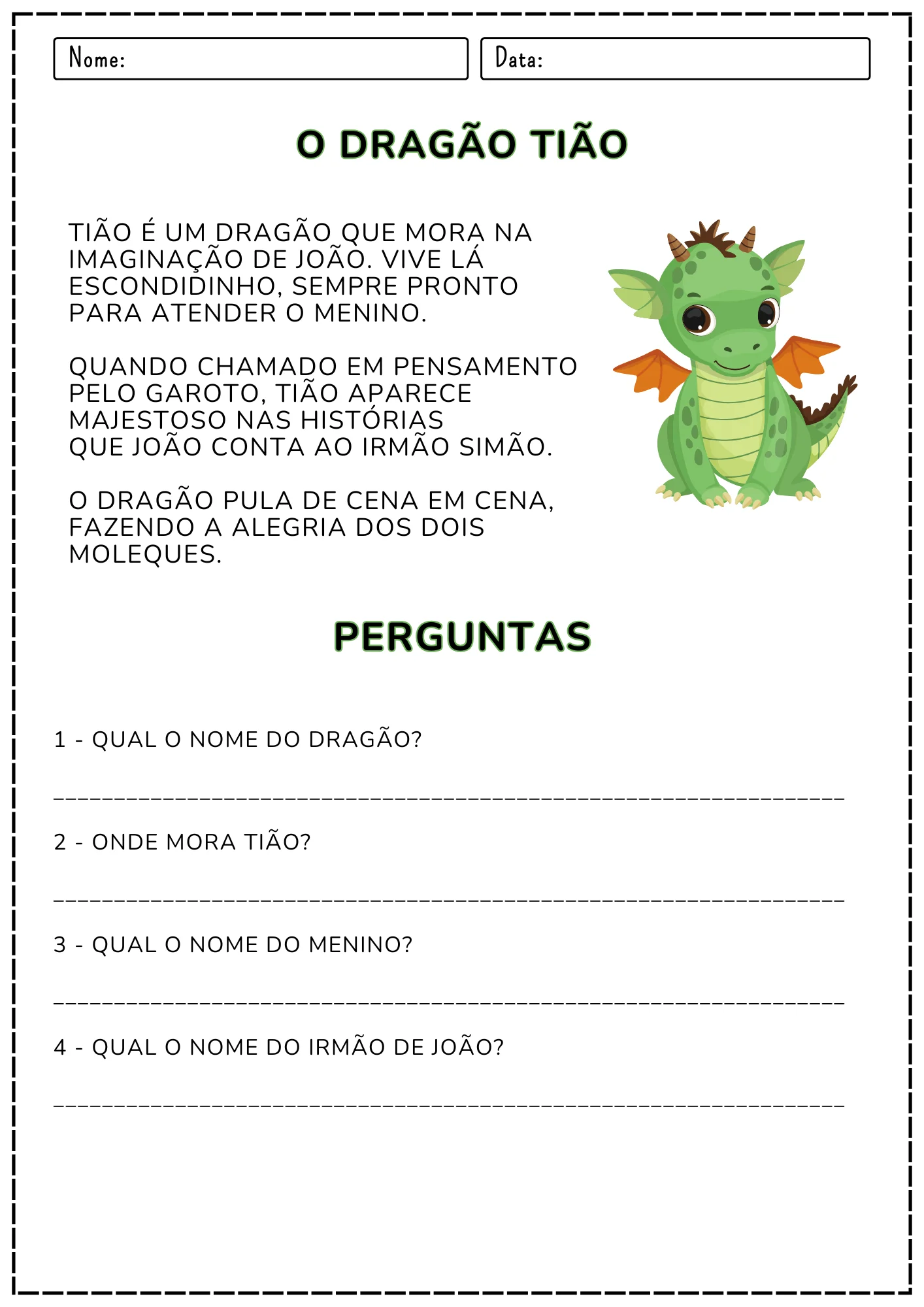 Interpretação de Textinhos 1º e 2º Ano: Atividades em PDF — amostra 4: Interpretação de textinhos curtos com perguntas para…