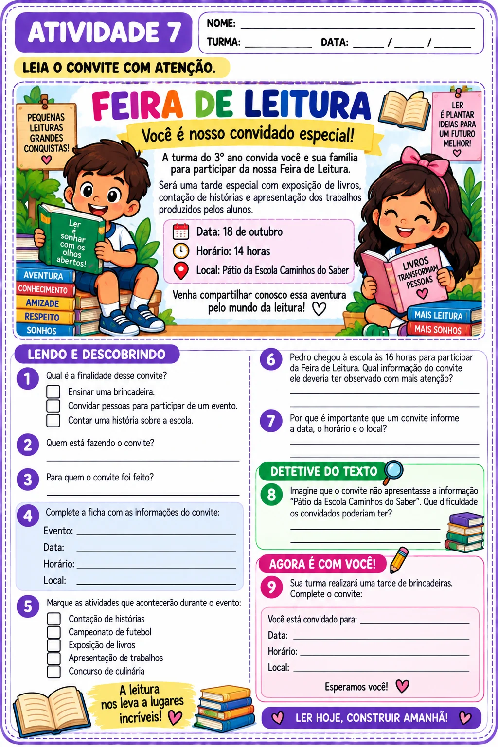 Interpretação de texto 3⁰ ano - 12 atividades gêneros textuais.idades — amostra 4: Material com 12 atividades de…