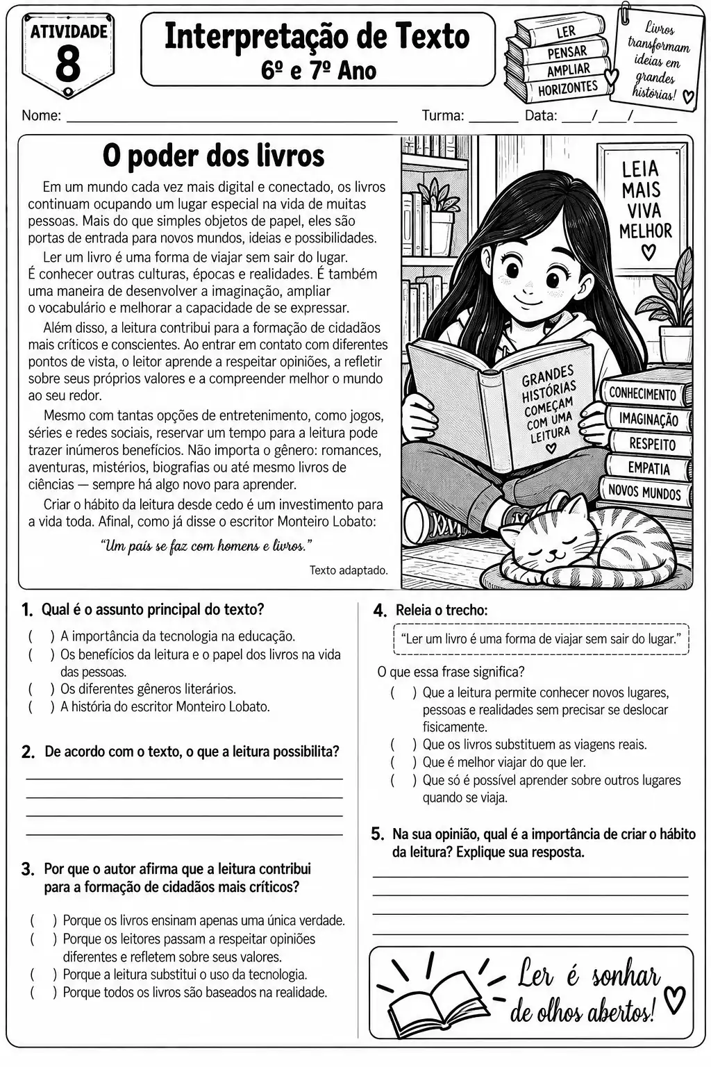 Interpretação de Texto 6º e 7º Ano – 10 Atividades — amostra 1: Material de Língua Portuguesa para 6º e 7º ano,…