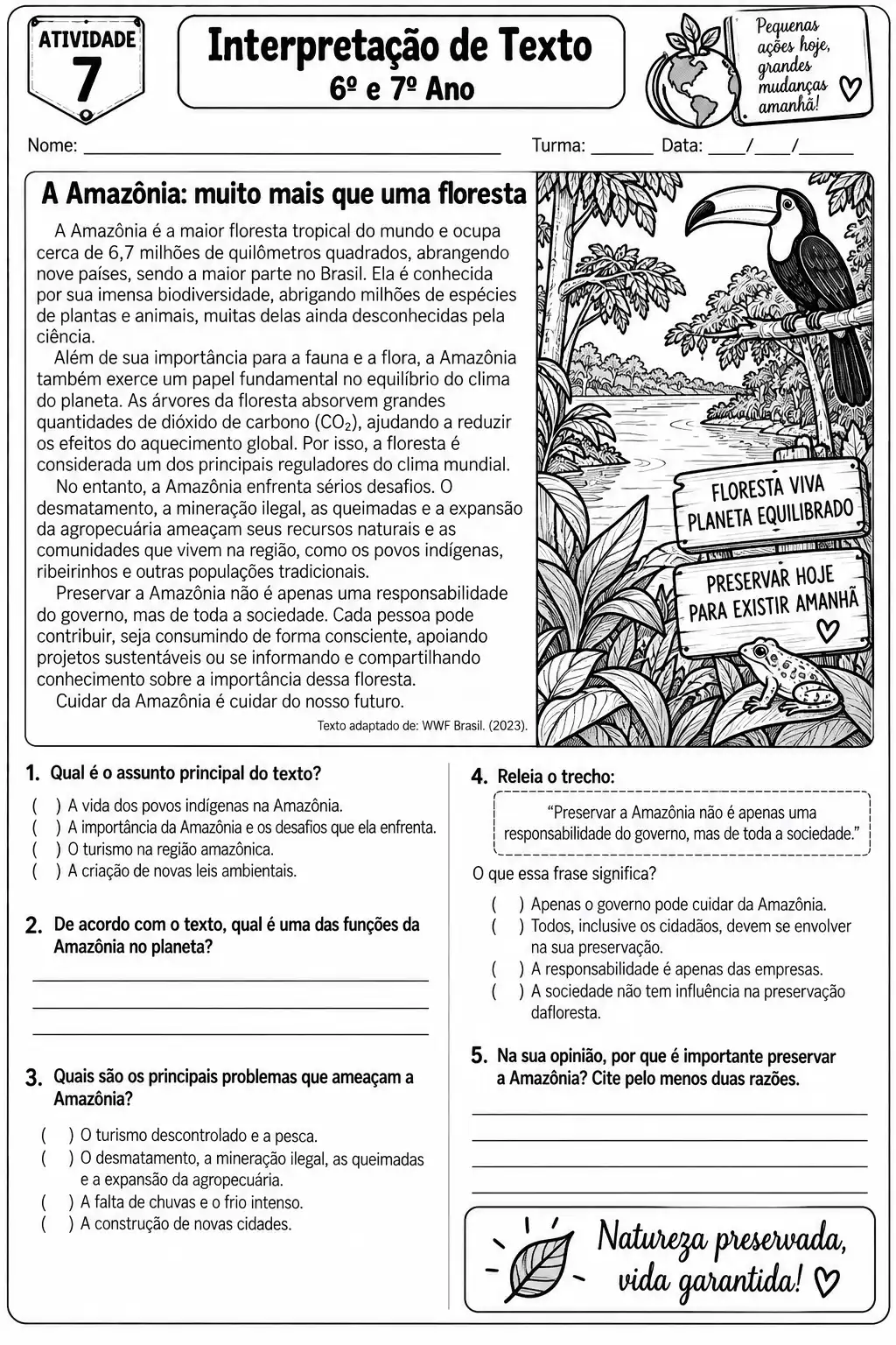 Interpretação de Texto 6º e 7º Ano – 10 Atividades — amostra 2: Material de Língua Portuguesa para 6º e 7º ano,…