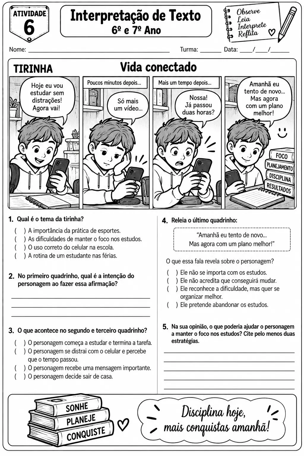Interpretação de Texto 6º e 7º Ano – 10 Atividades — amostra 3: Material de Língua Portuguesa para 6º e 7º ano,…