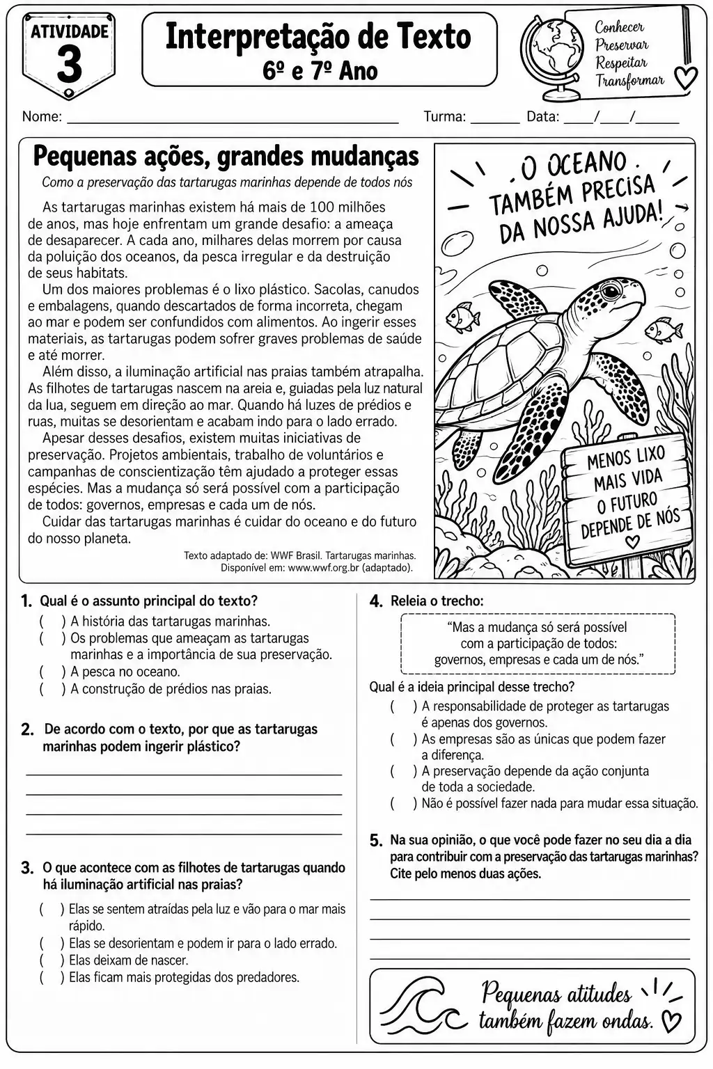 Interpretação de Texto 6º e 7º Ano – 10 Atividades — amostra 5: Material de Língua Portuguesa para 6º e 7º ano,…