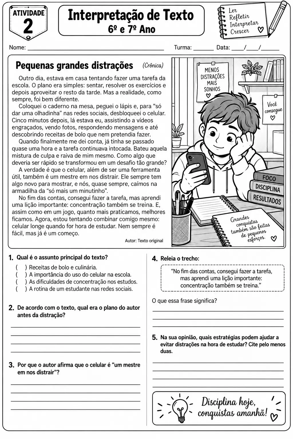 Interpretação de Texto 6º e 7º Ano – 10 Atividades — amostra 6: Material de Língua Portuguesa para 6º e 7º ano,…