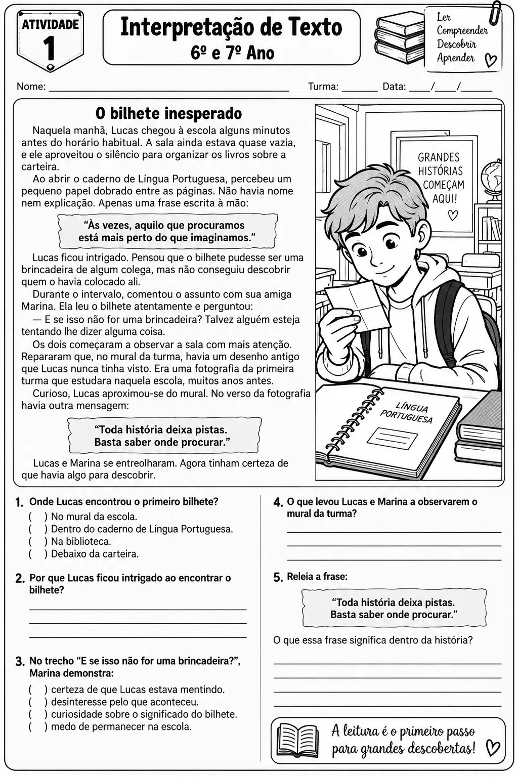 Interpretação de Texto 6º e 7º Ano – 10 Atividades — amostra 7: Material de Língua Portuguesa para 6º e 7º ano,…