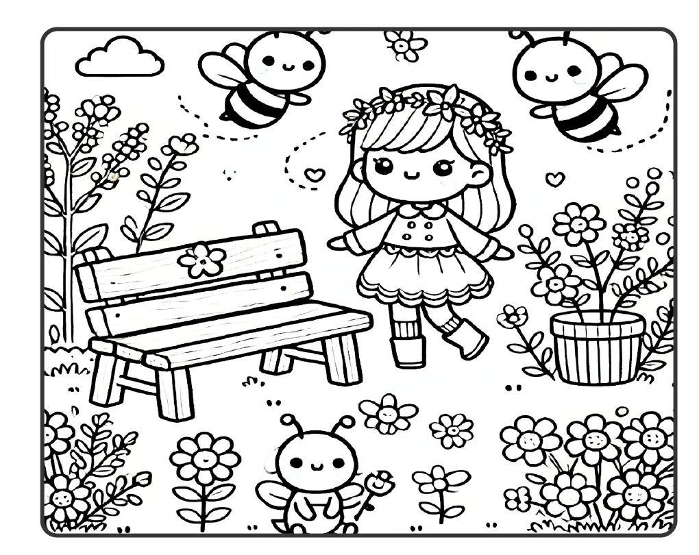 🌸🌼 JARDIM PARA COLORIR — UM MUNDO DE FLORES, NATUREZA — amostra 3: O material Jardim traz lindas ilustrações com meninas,…