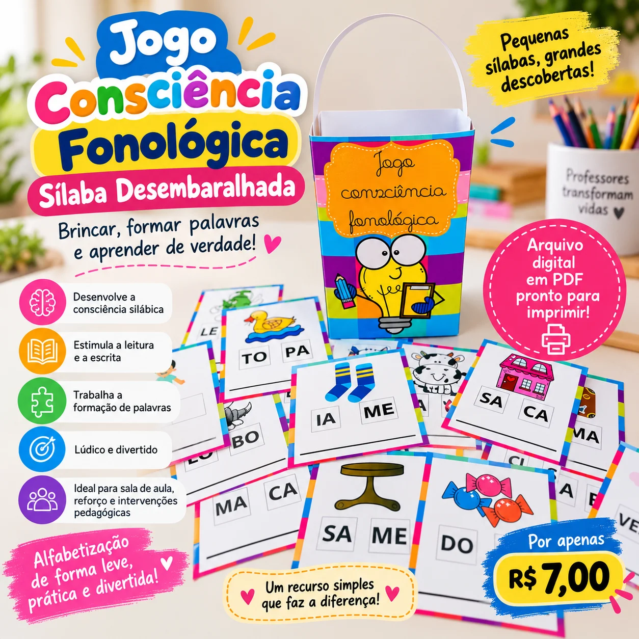 🔤✨ JOGO ALFABETIZAÇÃO – CONSCIÊNCIA FONOLÓGICA ✨🔤 — Alfabetização para Todas as séries: Com o Sílaba Desembaralhada , a…