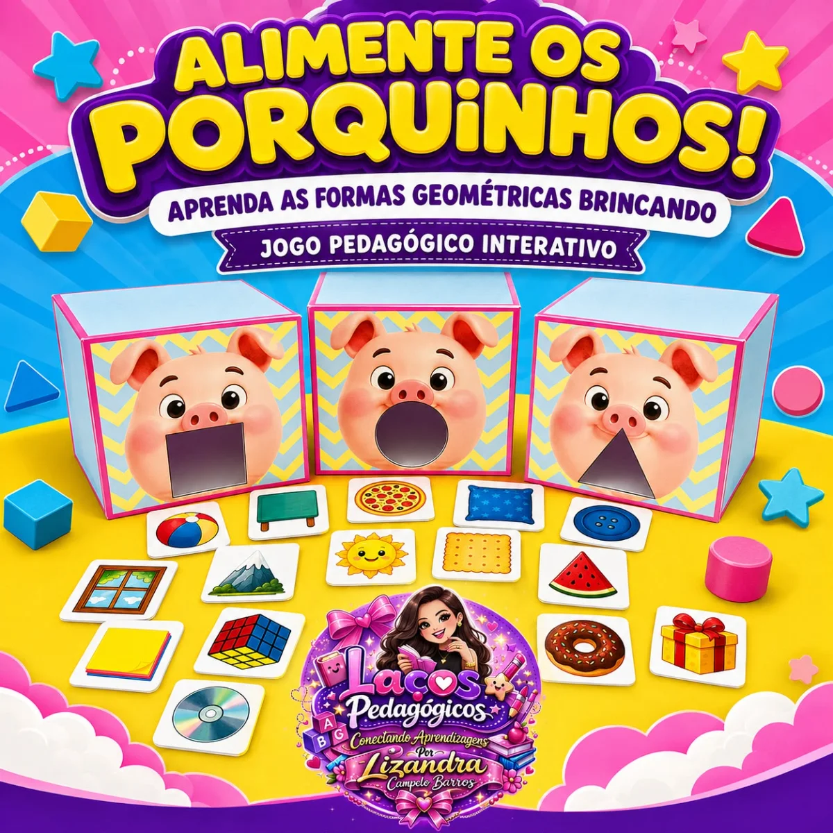 JOGO ALIMENTE OS 3 PORQUINHOS — Alfabetização para Educação Infantil: 🐷🎉 O jogo que transforma formas geométricas em uma…