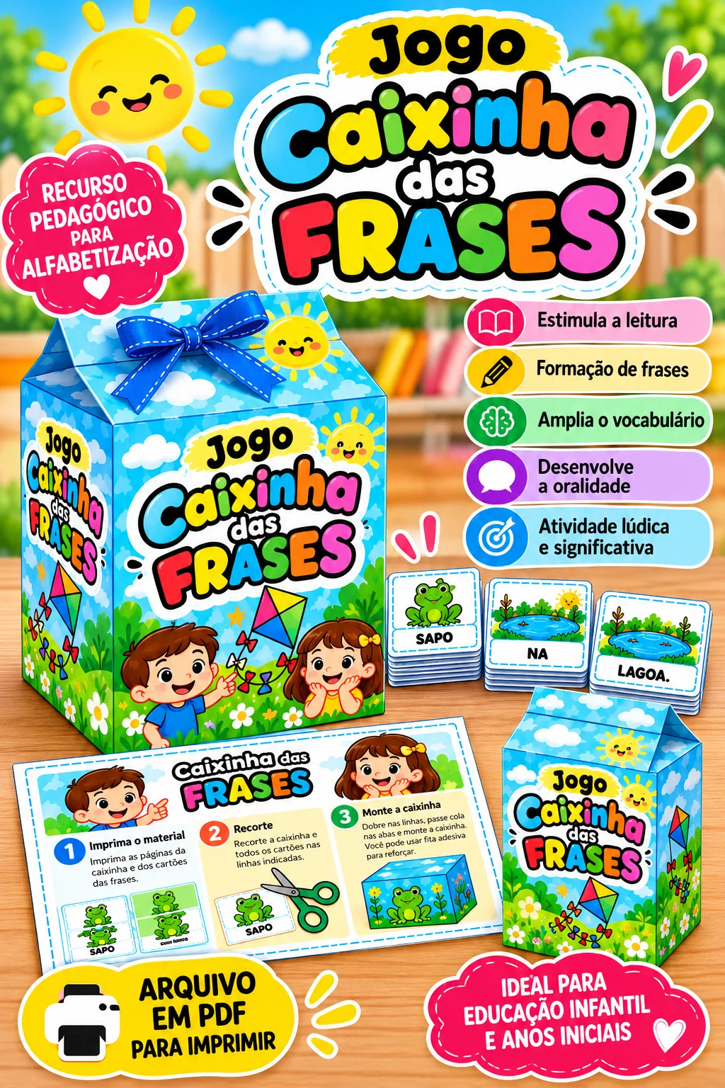 Jogo Caixinha das Frases para Alfabetização – PDF Educação Infantil — amostra 1: Descrição curta