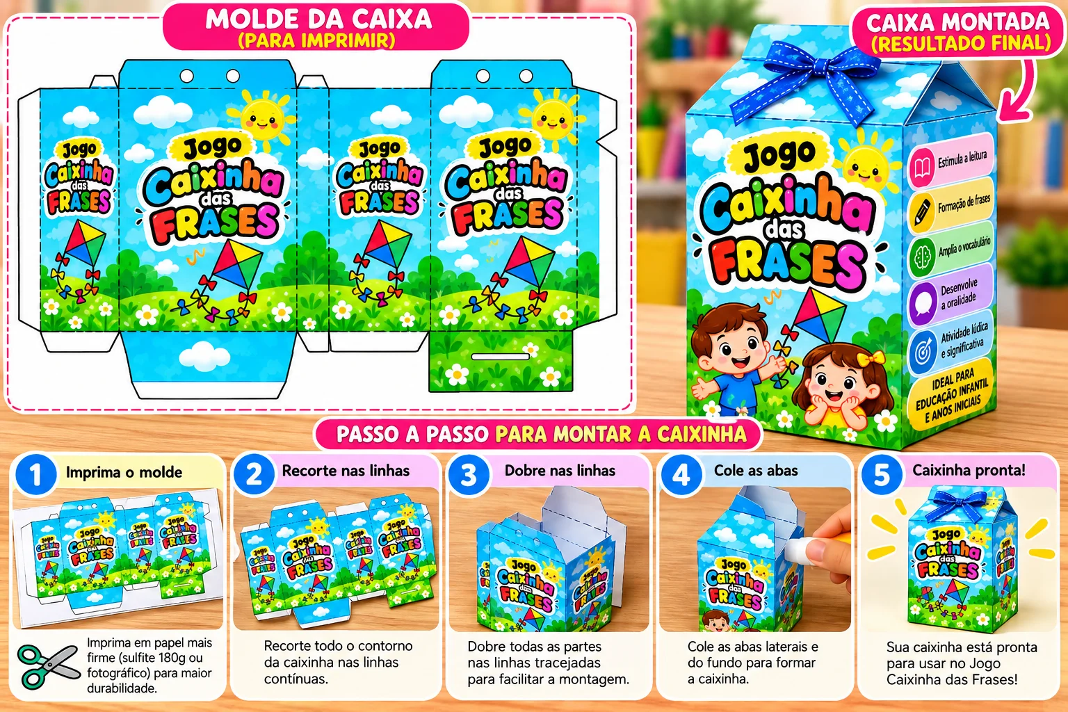 Jogo Caixinha das Frases para Alfabetização – PDF Educação Infantil — amostra 2: Descrição completa