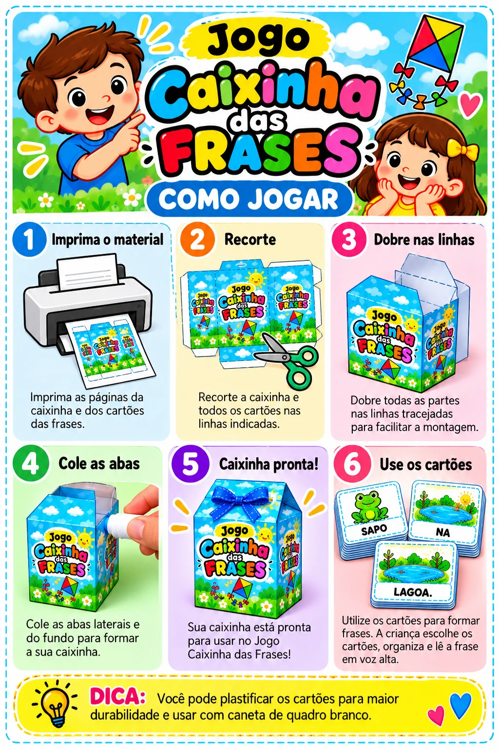 Jogo Caixinha das Frases para Alfabetização – PDF Educação Infantil — amostra 3: O que você vai encontrar?