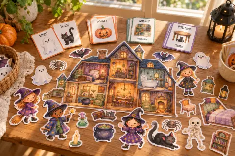 Jogo Casa Assombrada Inglês Halloween Ilustrado (cópia) — amostra 1: Jogo de Halloween em inglês com 26 páginas, 2…