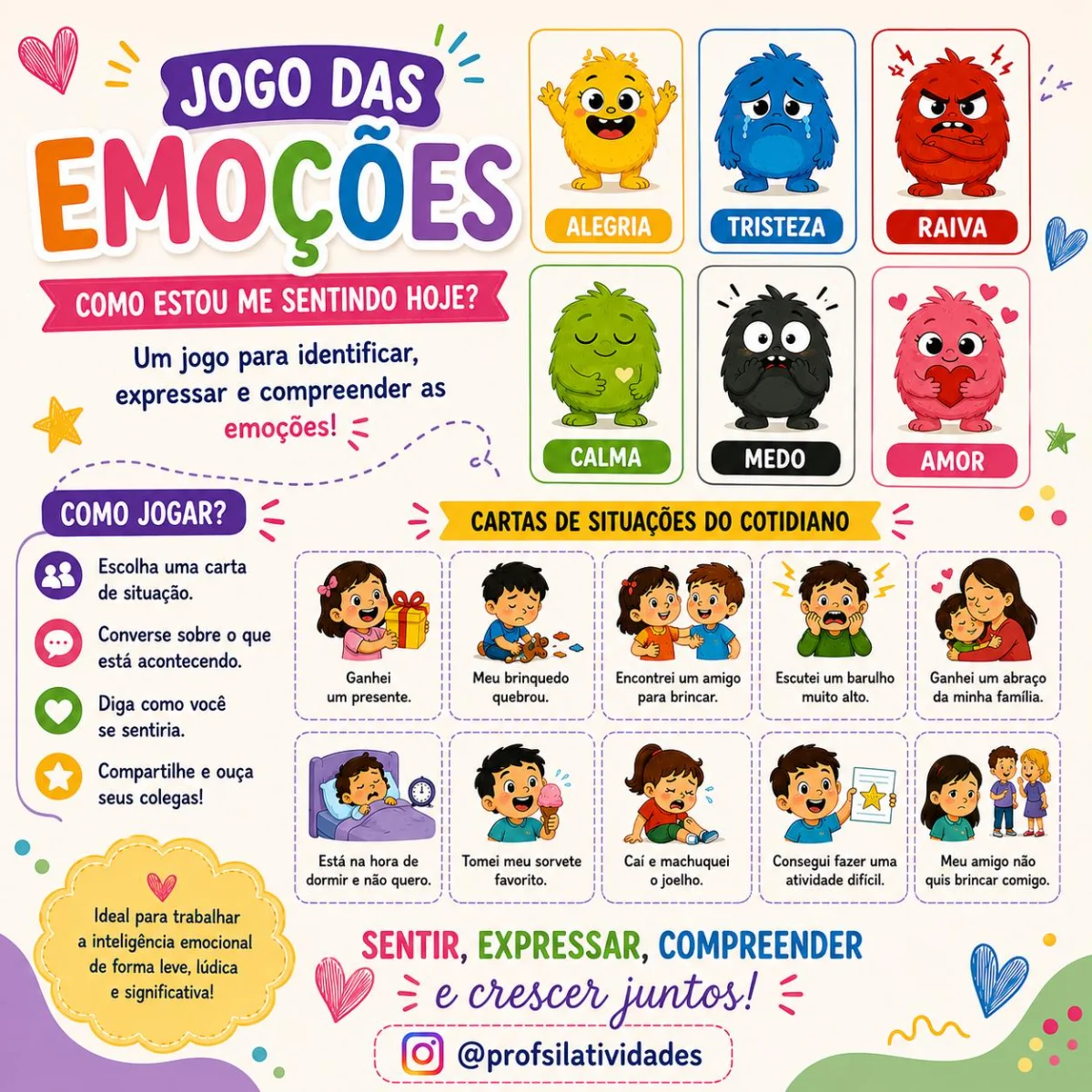 Jogo da Emoções - Educação SocioEmocional — amostra 3: Por meio de cartões com emoções e situações do cotidiano, as…