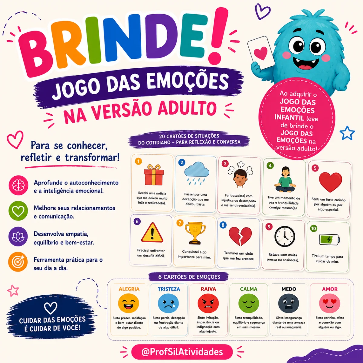 Jogo da Emoções - Educação SocioEmocional — amostra 4: Por meio de cartões com emoções e situações do cotidiano, as…