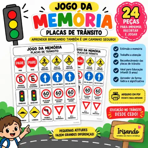 Jogo da Memória + 5 Atividades sobre o trânsito — capa do material
