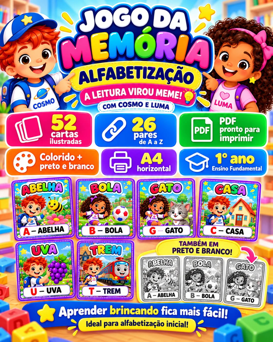 Jogo da Memória: Alfabetização 1º Ano 2°ANO em pdf — amostra 1: ogo da Memória Alfabetização: A Leitura Virou Meme