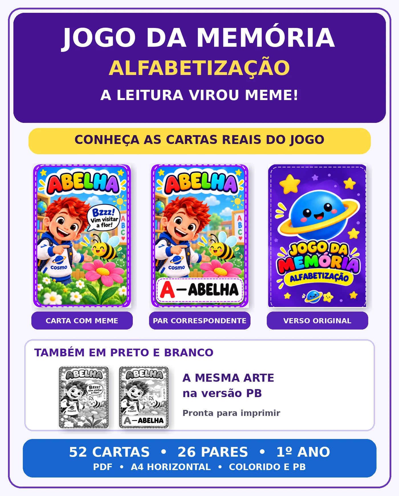 Jogo da Memória: Alfabetização 1º Ano 2°ANO em pdf — amostra 3: ogo da Memória Alfabetização: A Leitura Virou Meme
