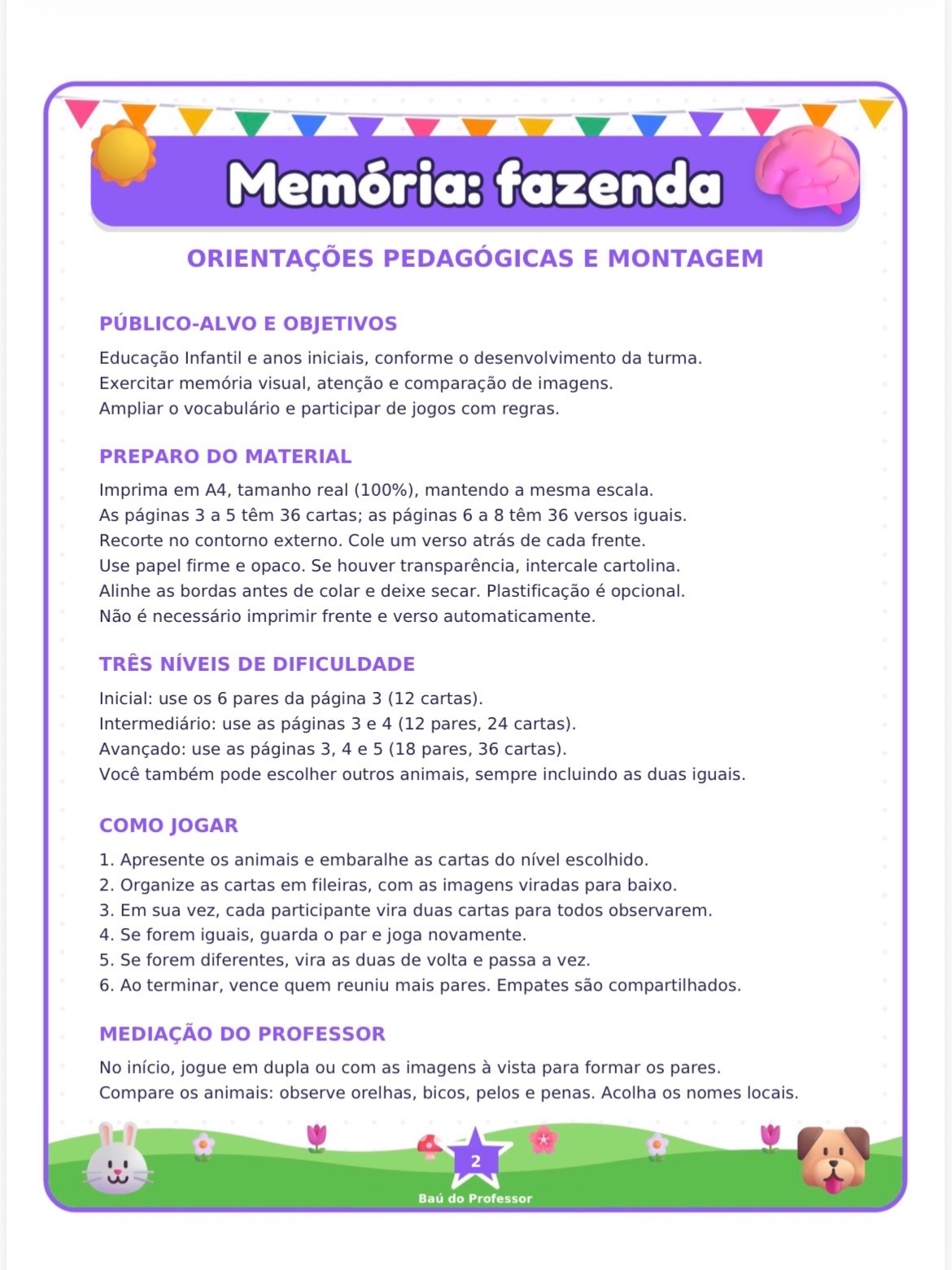 Jogo da Memória Animais da Fazenda para Imprimir — 18 Pares PDF — amostra 2: Jogo da Memória dos Animais da Fazenda para…
