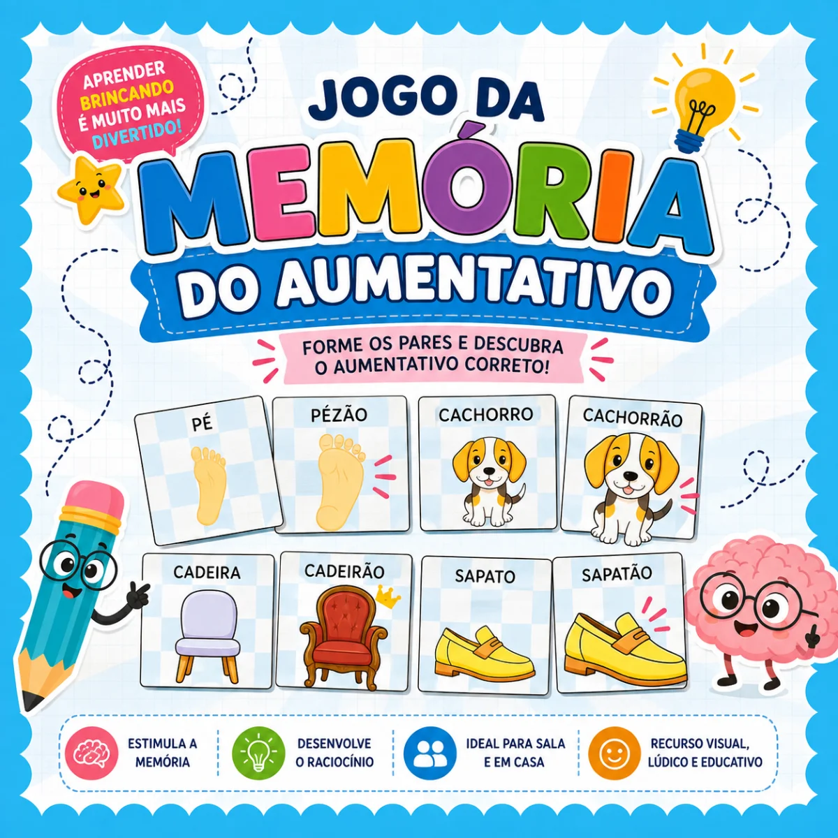 Jogo da Memória – Aumentativo | Atividade Lúdica — Alfabetização para Educação Infantil: Jogo da Memória – Aumentativo:…