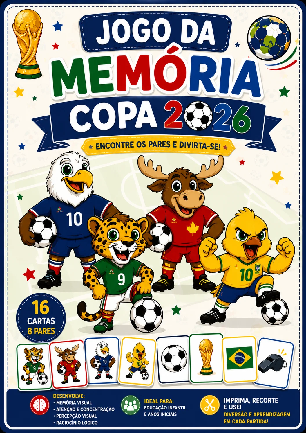Jogo da Memória Copa do Mundo 2026 — Jogos pedagógicos para Educação Infantil: Jogo da memória temático da Copa do Mundo…
