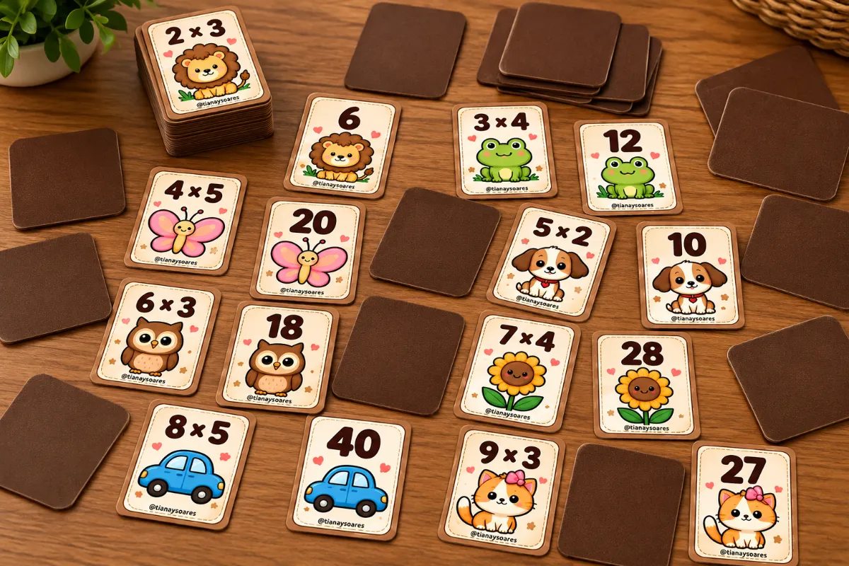 Jogo da memória da tabuada de multiplicação para imprimir — Jogos pedagógicos para Ensino Fundamental I (1º–5º): Trabalhe a…