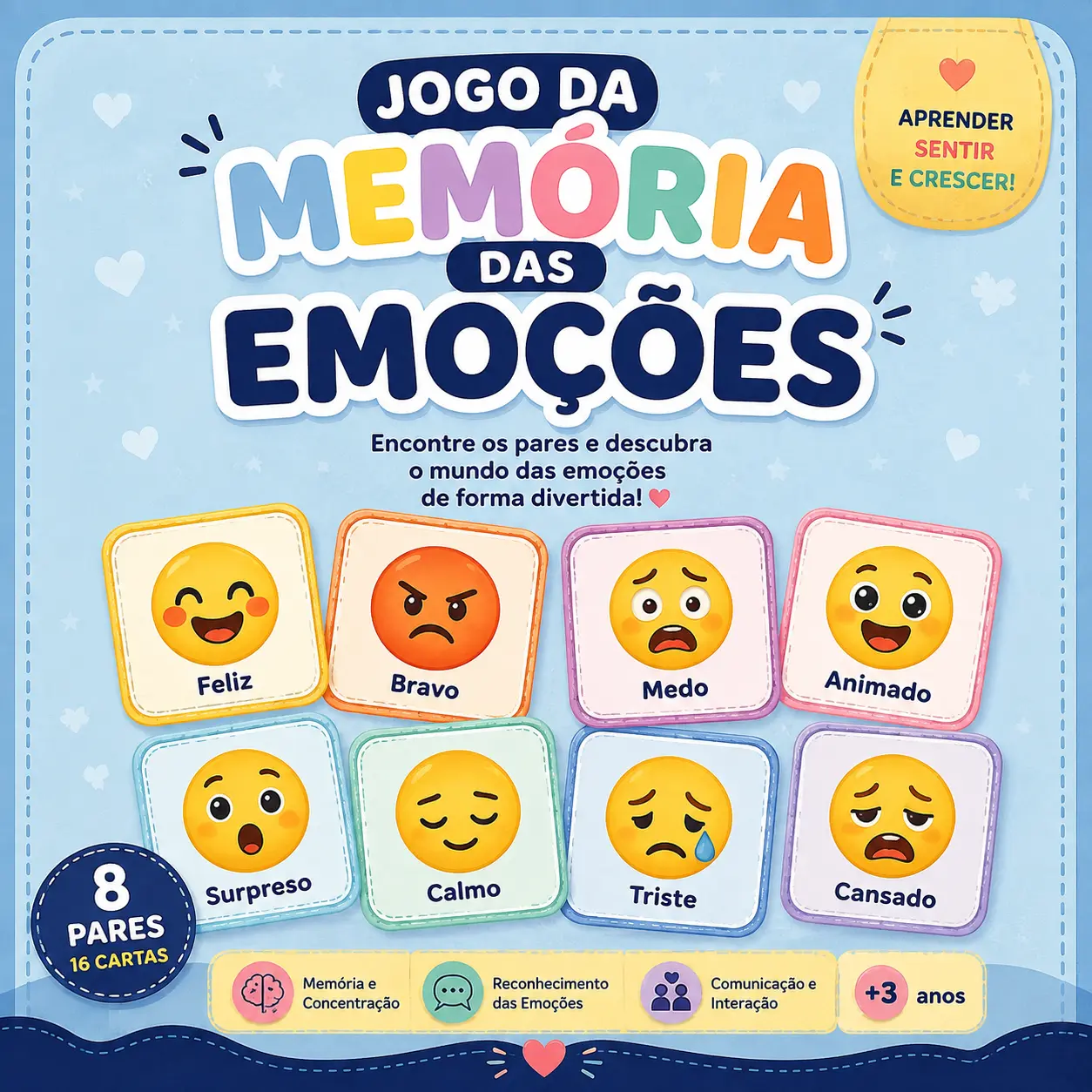 Jogo da Memória das Emoções – 8 Pares de Cartas — Jogos pedagógicos para Educação Infantil: Jogo da Memória das Emoções com…