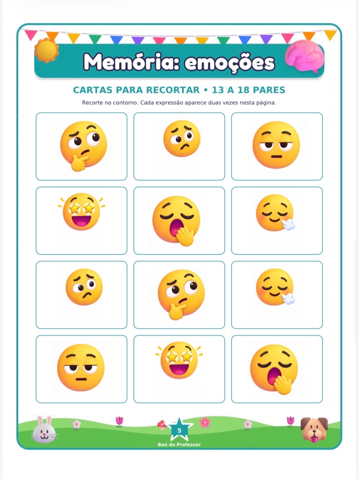 Jogo da Memória das Emoções para Imprimir — 18 Pares PDF — amostra 2: Jogo da Memória das Emoções para imprimir: 36 cartas,…