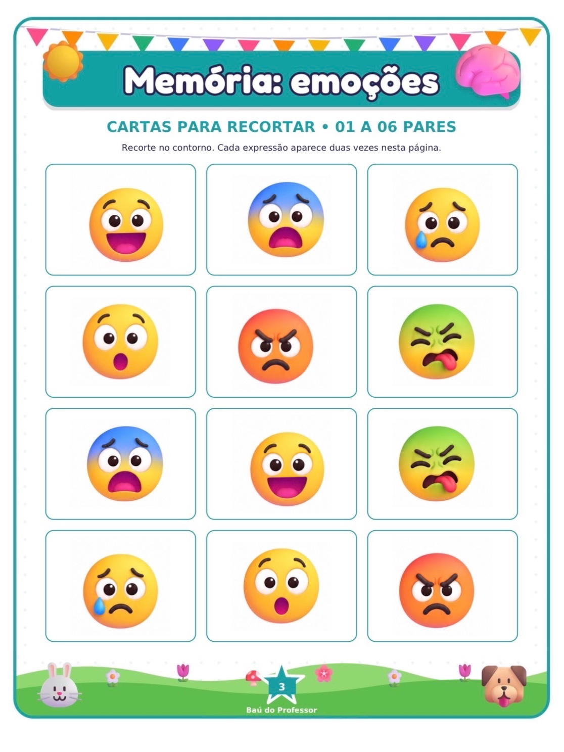 Jogo da Memória das Emoções para Imprimir — 18 Pares PDF — amostra 3: Jogo da Memória das Emoções para imprimir: 36 cartas,…