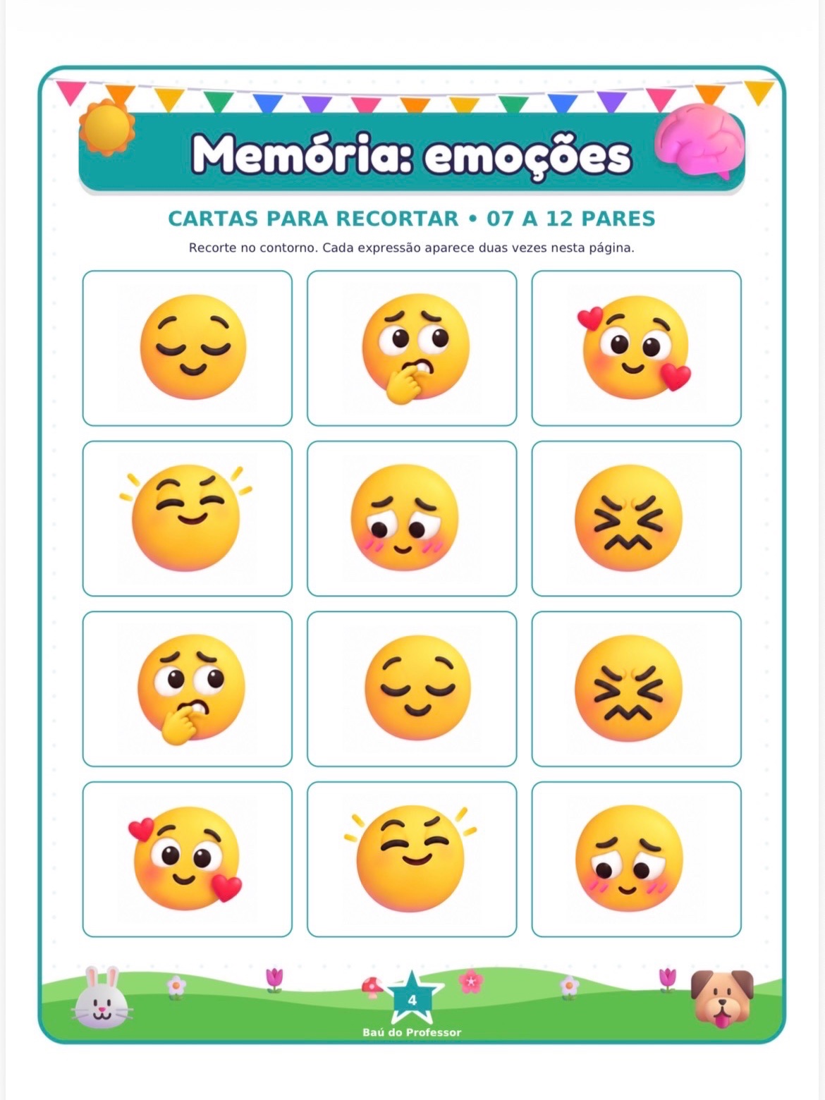 Jogo da Memória das Emoções para Imprimir — 18 Pares PDF — amostra 4: Jogo da Memória das Emoções para imprimir: 36 cartas,…