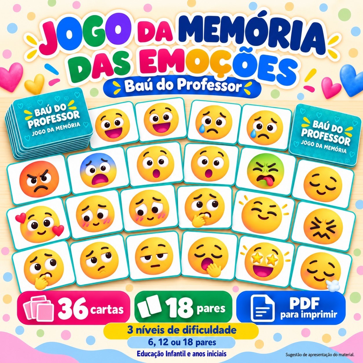 Jogo da Memória das Emoções para Imprimir — 18 Pares PDF — Alfabetização para Educação Infantil: Jogo da Memória das…