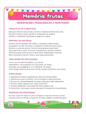 Jogo da Memória das Frutas para Imprimir — 18 Pares em PDF — amostra 1: Explore as frutas em uma brincadeira de observação…