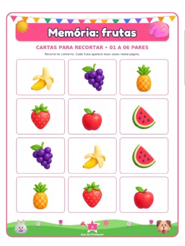 Jogo da Memória das Frutas para Imprimir — 18 Pares em PDF — amostra 2: Jogo da Memória das Frutas para imprimir: 36…