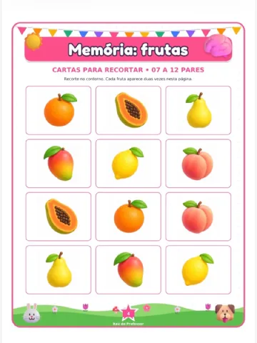 Jogo da Memória das Frutas para Imprimir — 18 Pares em PDF — amostra 3: Jogo da Memória das Frutas para imprimir: 36…