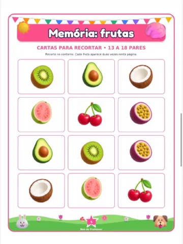 Jogo da Memória das Frutas para Imprimir — 18 Pares em PDF — amostra 4: Jogo da Memória das Frutas para imprimir: 36…