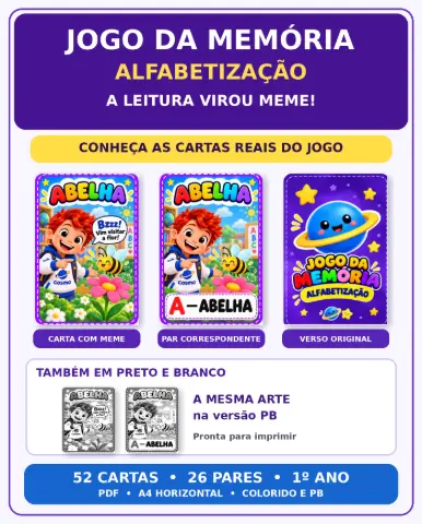 Jogo da memória de alfabetização para imprimir – 1º ano — amostra 2: O que vem no material
