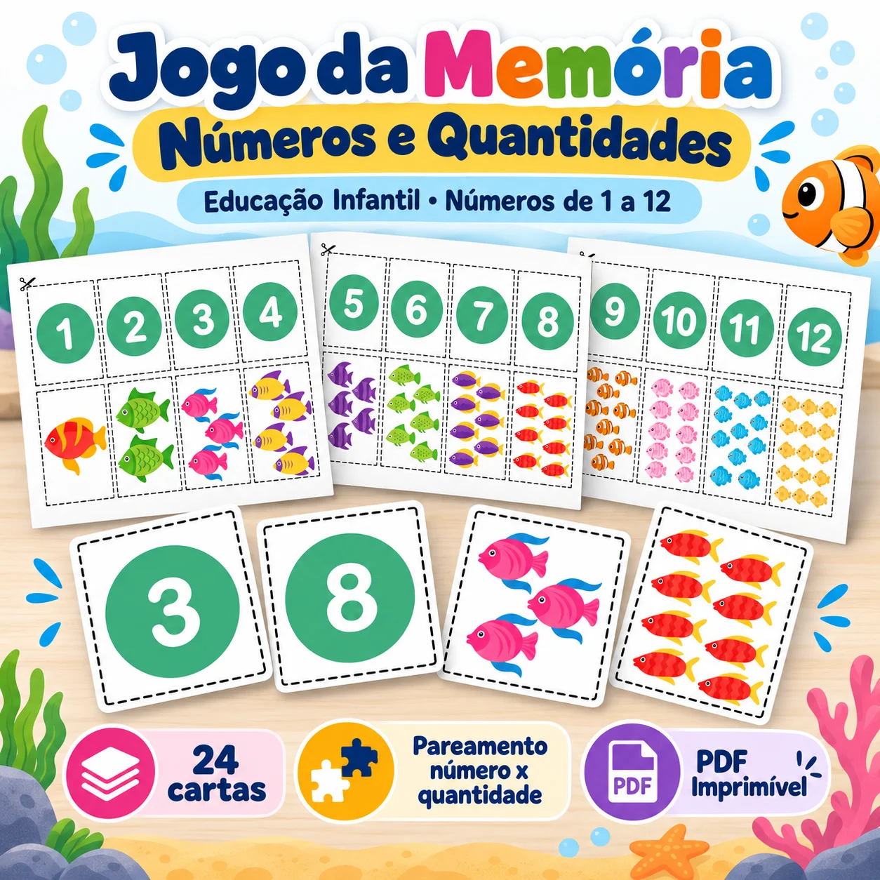 Jogo da Memória de Números e Quantidades Educação Infantil — Matemática para Educação Infantil: Jogo da memória de números…