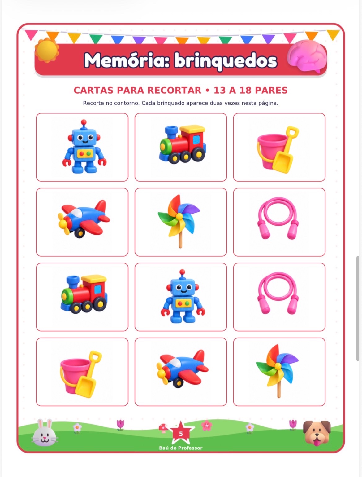 Jogo da Memória dos Brinquedos para Imprimir — 18 Pares PDF — amostra 1: Explore o universo das brincadeiras com o Jogo da…
