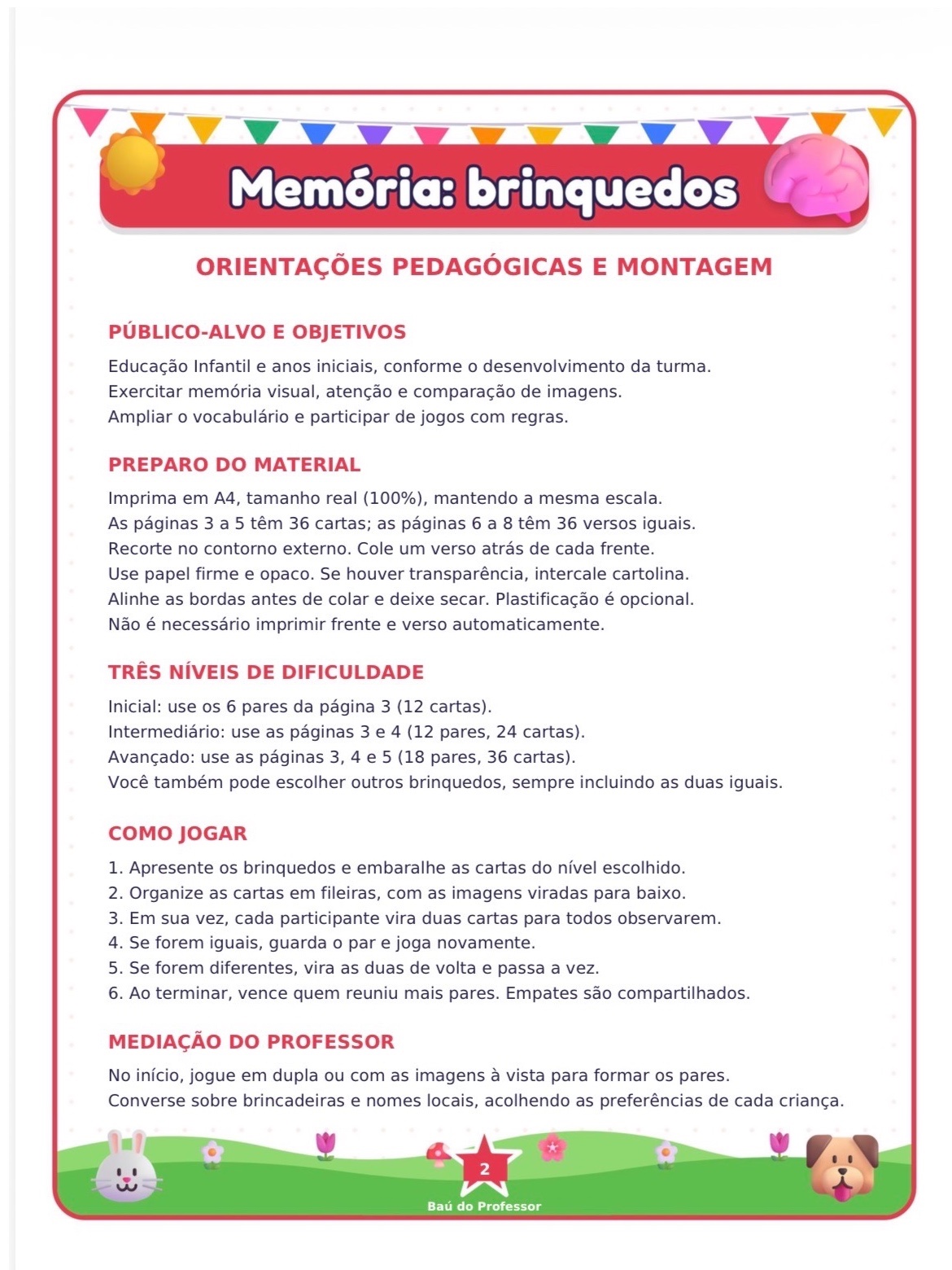 Jogo da Memória dos Brinquedos para Imprimir — 18 Pares PDF — amostra 2: Jogo da Memória dos Brinquedos para imprimir: 36…
