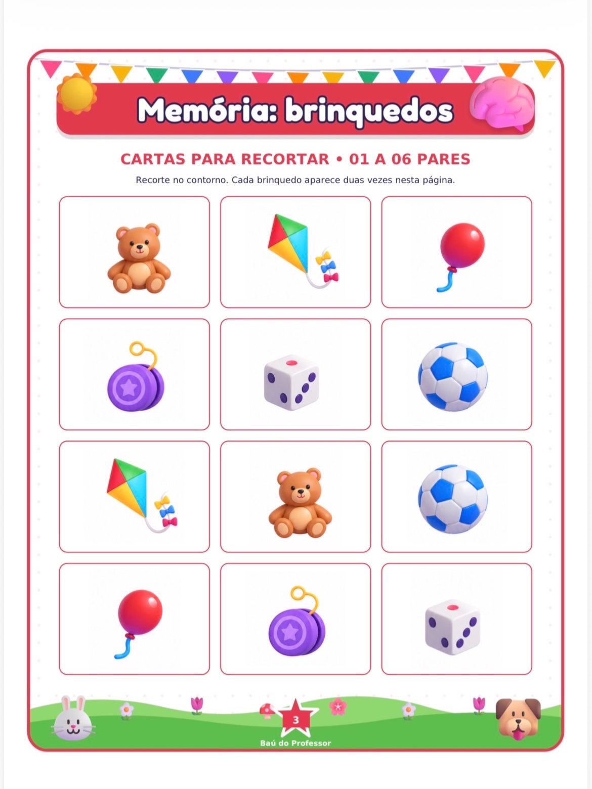 Jogo da Memória dos Brinquedos para Imprimir — 18 Pares PDF — amostra 3: Jogo da Memória dos Brinquedos para imprimir: 36…