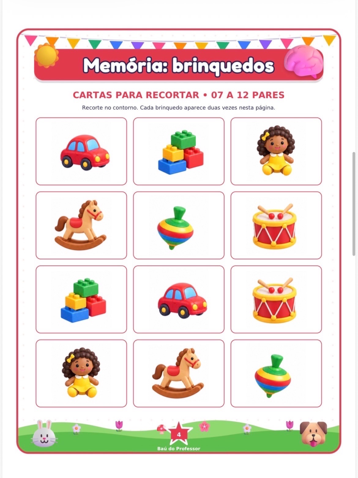 Jogo da Memória dos Brinquedos para Imprimir — 18 Pares PDF — amostra 4: Jogo da Memória dos Brinquedos para imprimir: 36…