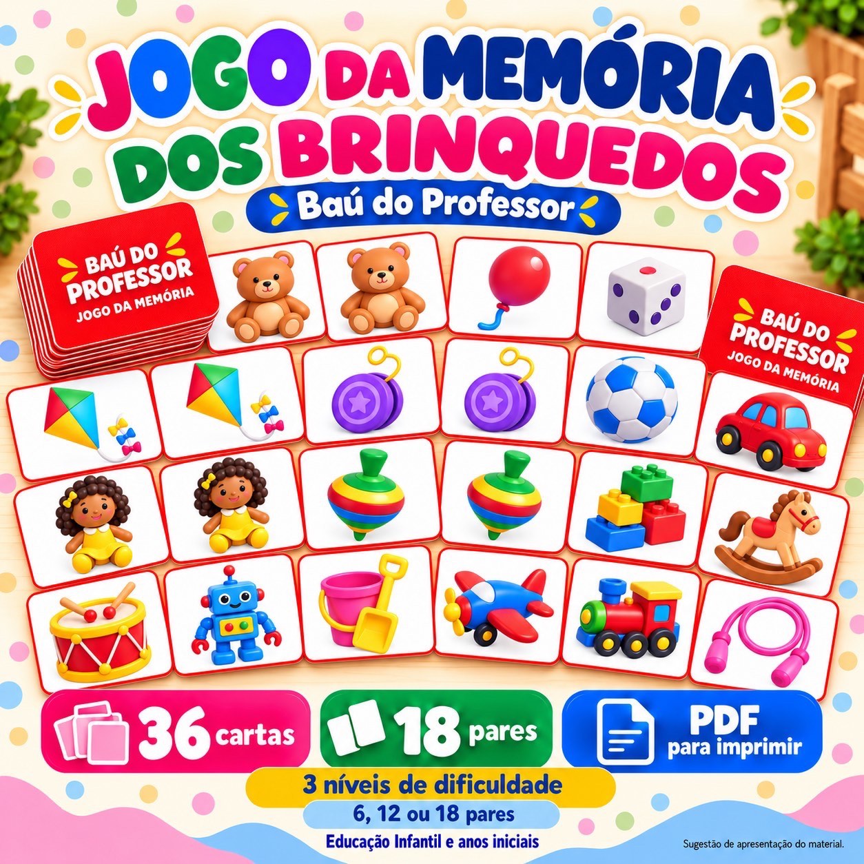 Jogo da Memória dos Brinquedos para Imprimir — 18 Pares PDF — Jogos pedagógicos para Educação Infantil: Jogo da Memória dos…