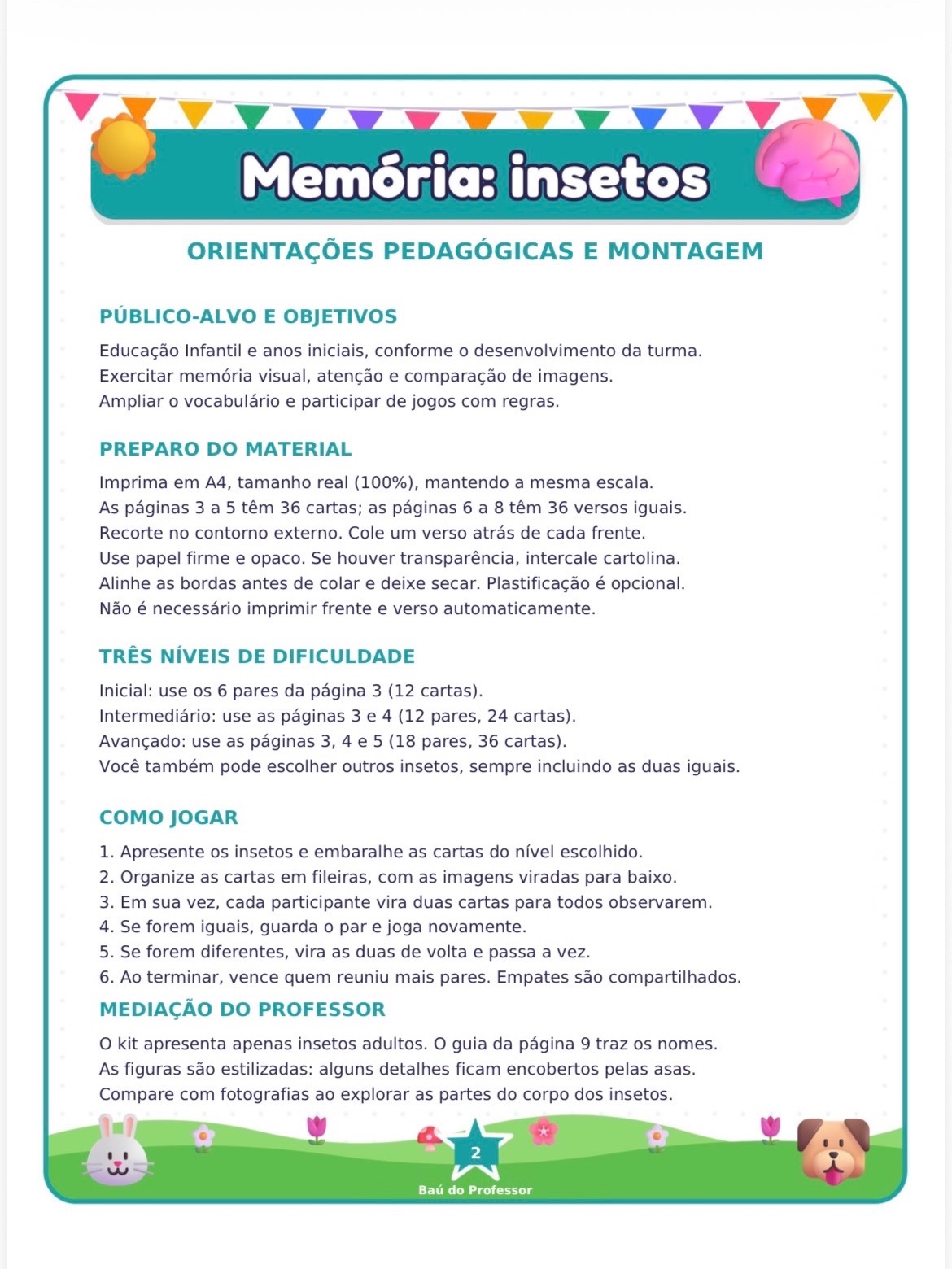 Jogo da Memória dos Insetos para Imprimir — 18 Pares PDF — amostra 1: Explore a diversidade dos insetos em uma brincadeira…