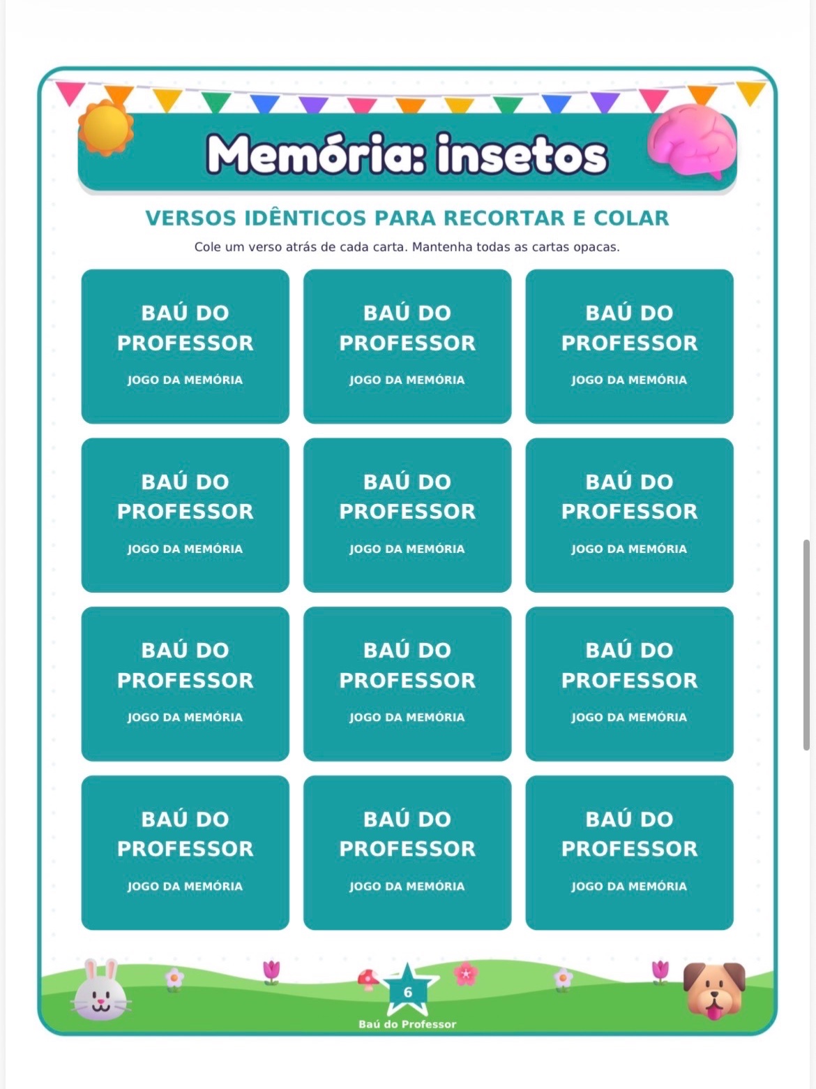 Jogo da Memória dos Insetos para Imprimir — 18 Pares PDF — amostra 4: Jogo da Memória dos Insetos para imprimir: 36 cartas,…
