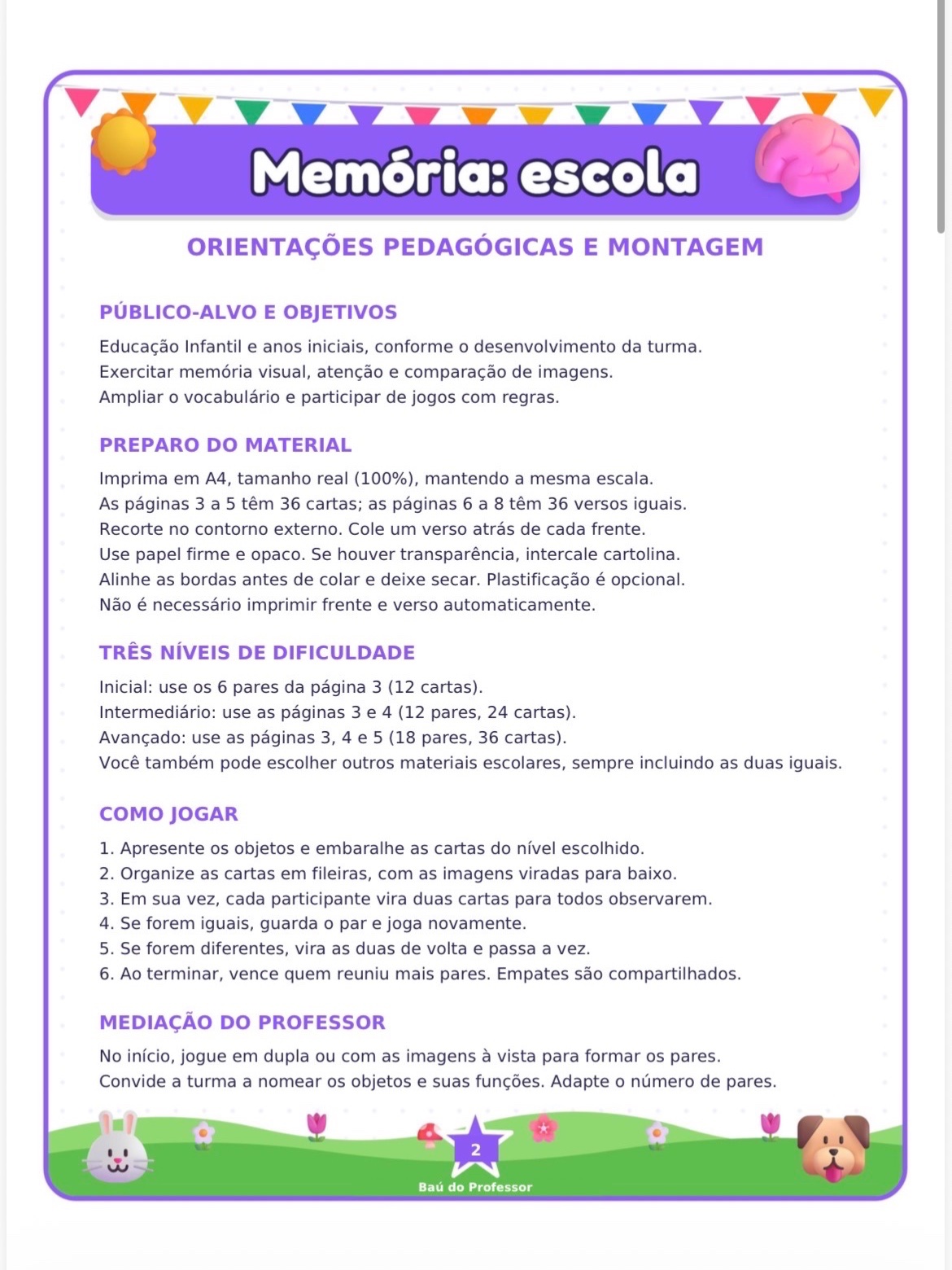 Jogo da Memória dos Materiais Escolares para Imprimir — 18 Pares PDF — amostra 1: Explore os objetos do cotidiano escolar…