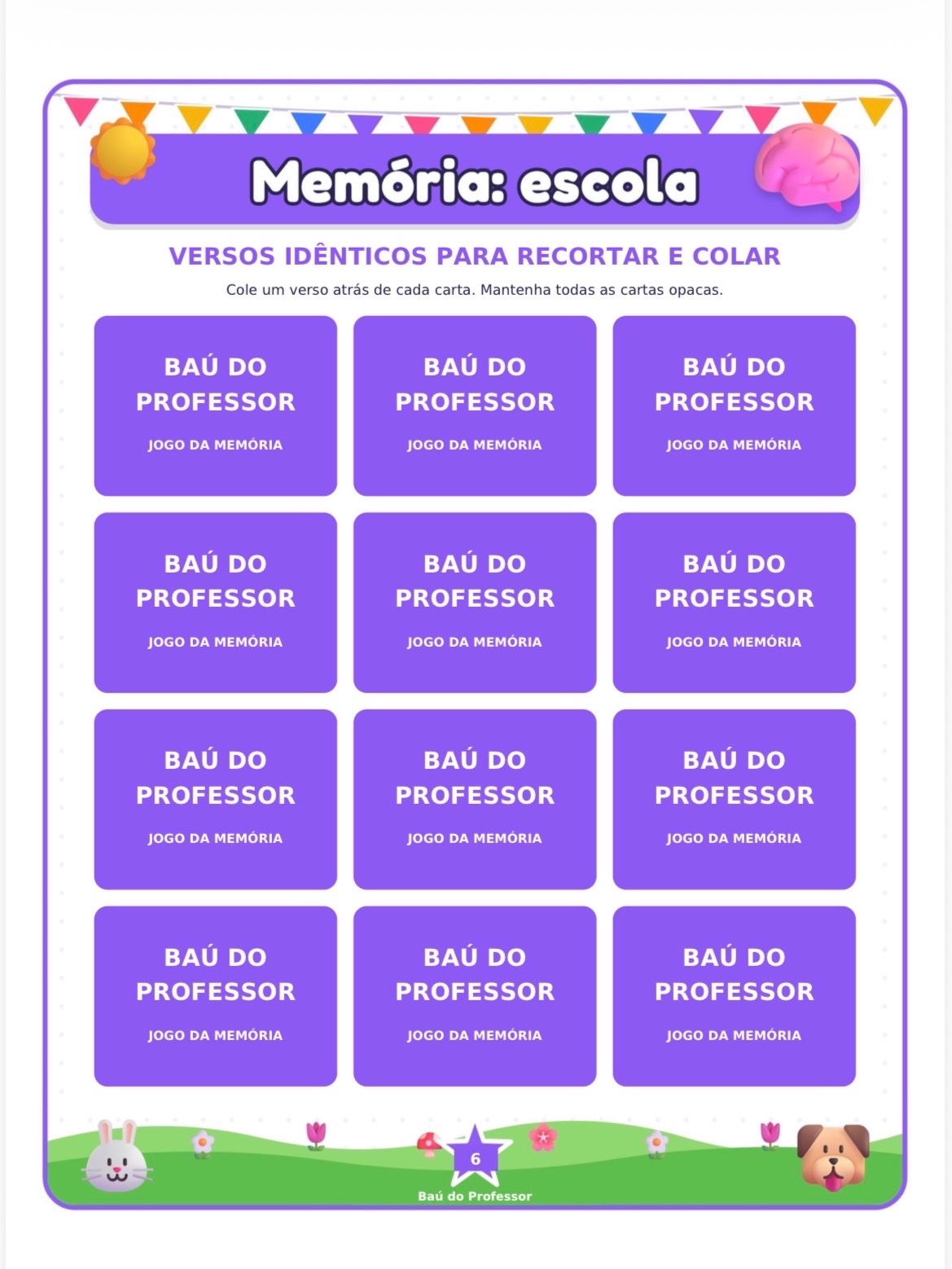 Jogo da Memória dos Materiais Escolares para Imprimir — 18 Pares PDF — amostra 5: Jogo da Memória dos Materiais Escolares…