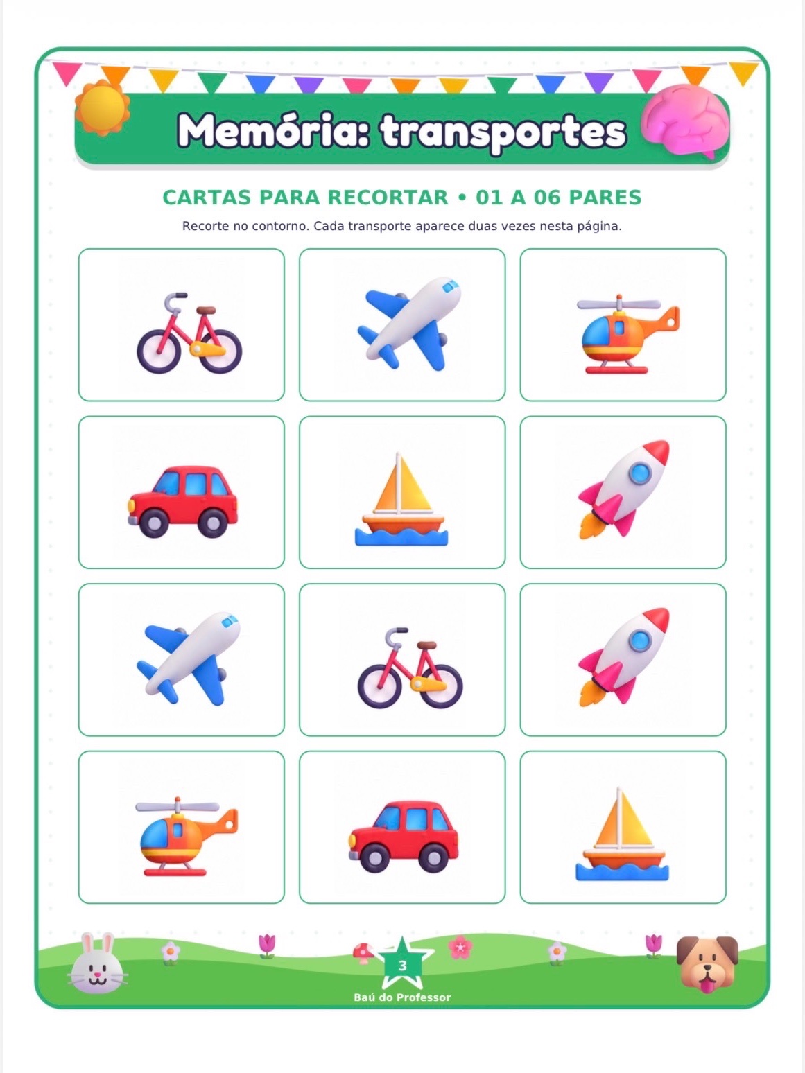 Jogo da Memória dos Meios de Transporte para Imprimir — 18 Pares PDF — amostra 2: Jogo da Memória dos Transportes para…